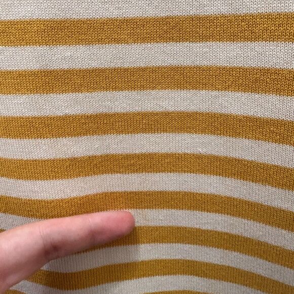 Talbots Mustard Yellow & White Stripe Cotton V-Neck Sweater Preppy Size Large - Picture 3 of 5
